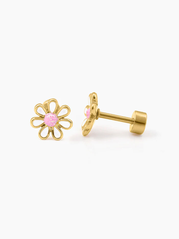 Miss White Flower 18K Gold Plated Kid's Earrings Gold