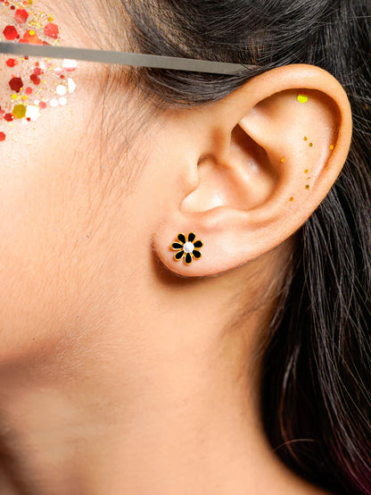 Miss Black Flower 18K Gold Plated Kid's Earrings