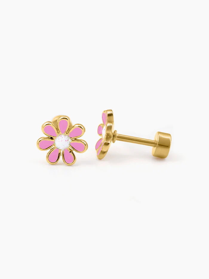 Miss Pink Flower 18K Gold Plated Kid's Earrings Pink