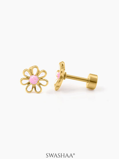 Miss Flower 18K Gold Plated Kid's Earrings White