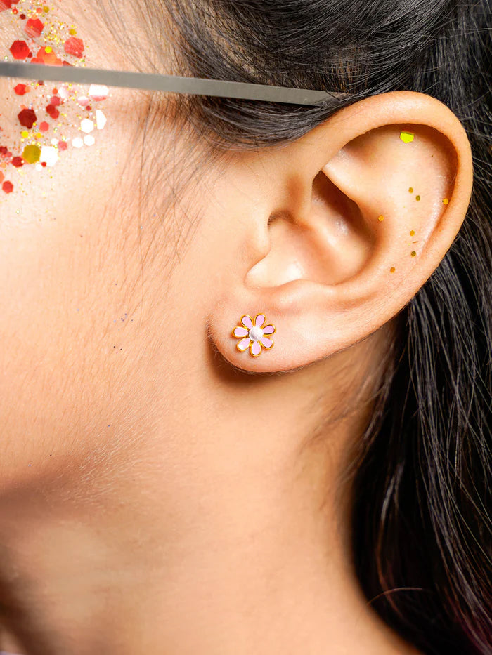 Miss Pink Flower 18K Gold Plated Kid's Earrings