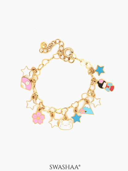 Monday Blues Charms 18K Gold Plated Kid's Bracelet Gold