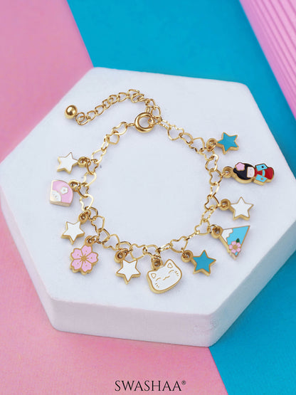 Monday Blues Charms 18K Gold Plated Kid's Bracelet