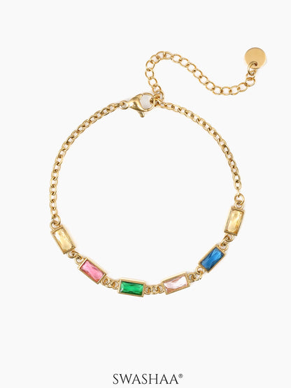 Multi Stone Men's Bracelet 18K Gold Plated