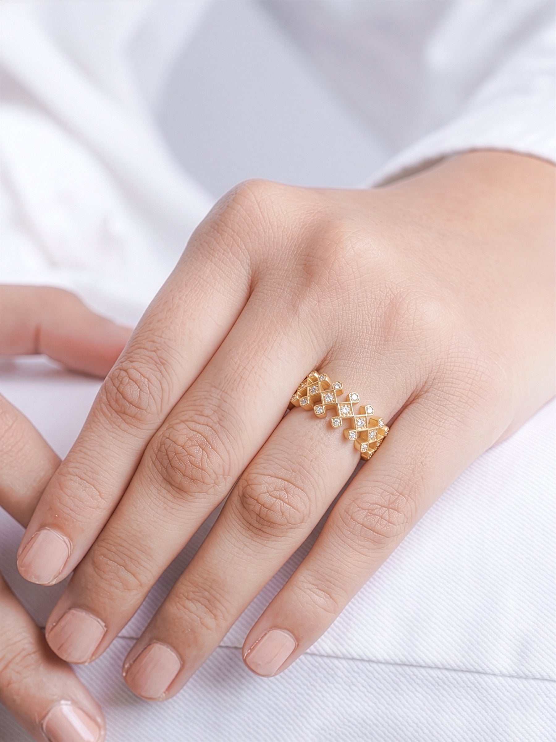 Naima Lattice Diamond 18K Gold Plated Ring