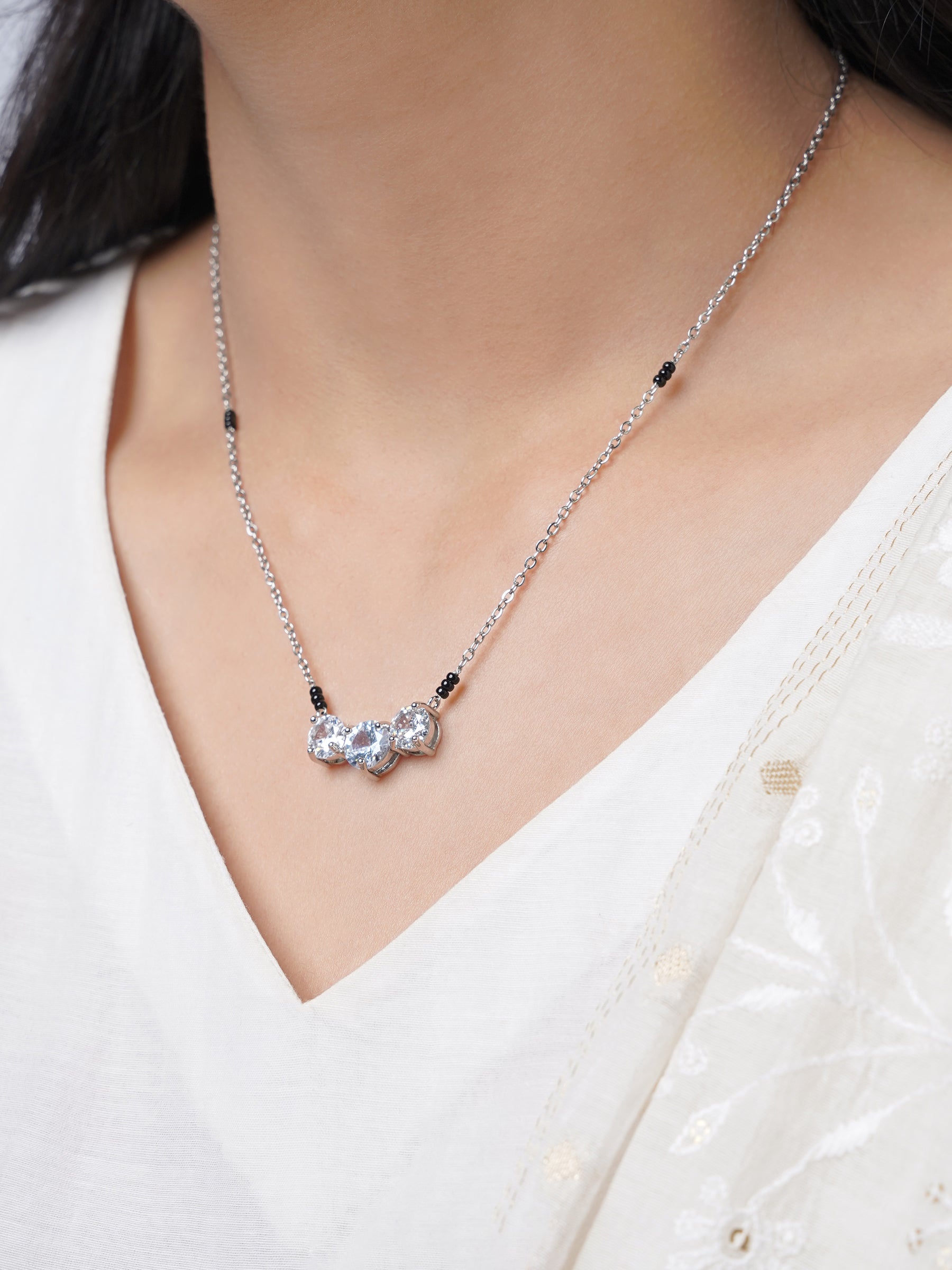 Naksha Solitaire Silver Mangalsutra