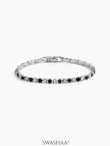 Navera Diamond Tennis Men's Bracelet Black - Silver