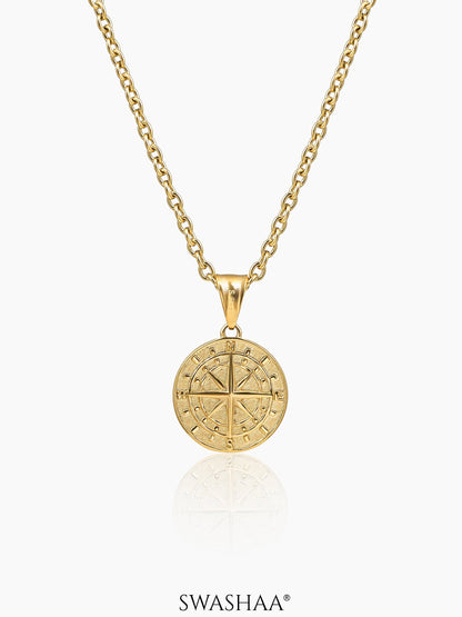 Navir Trail Compass Men's Chain Pendant 18K Gold Plated