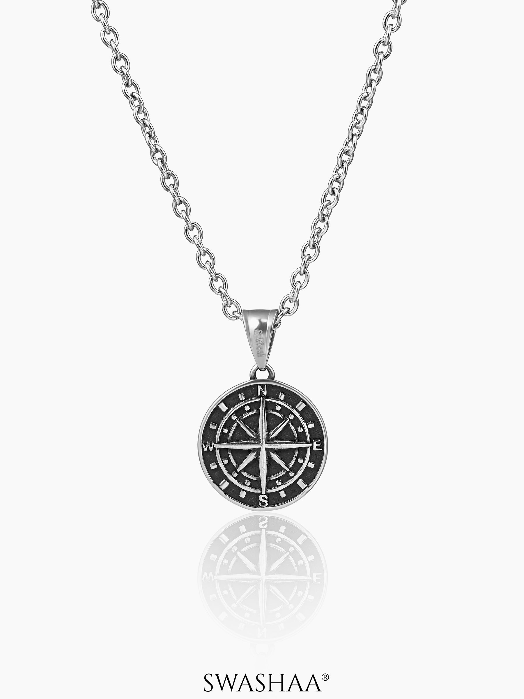 Navir Trail Compass Men's Chain Pendant Silver