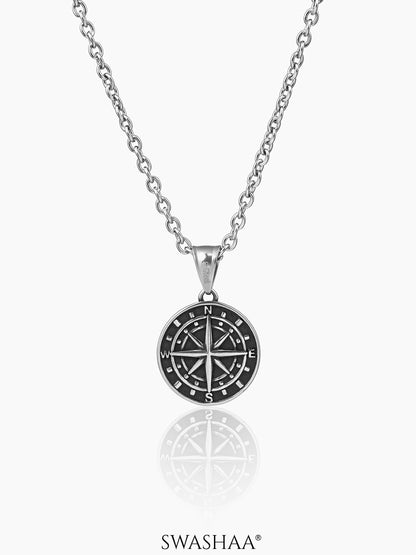 Navir Trail Compass Men's Chain Pendant Silver