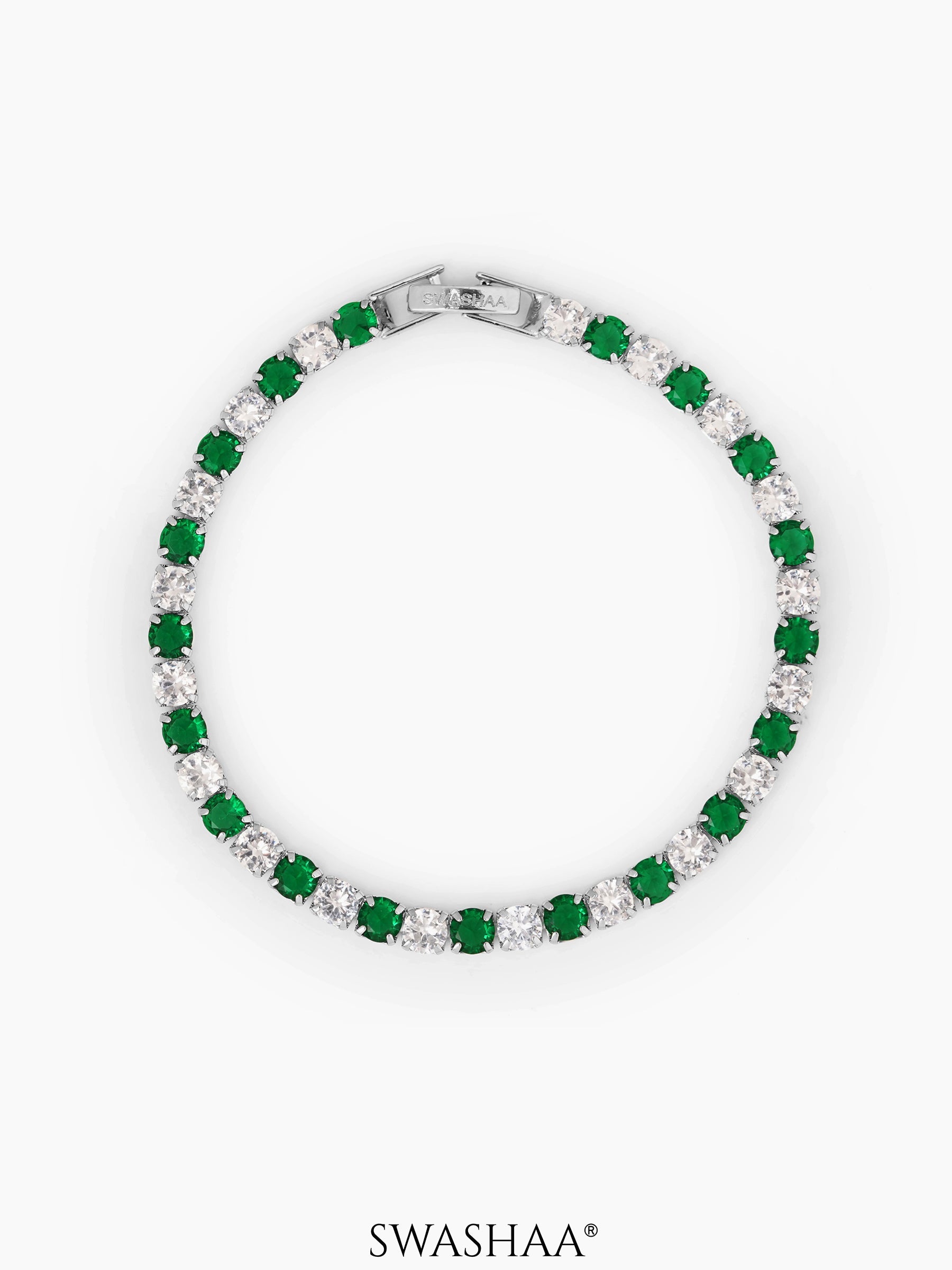 Nayelle Diamond Tennis Women's Bracelet Green - White - Silver