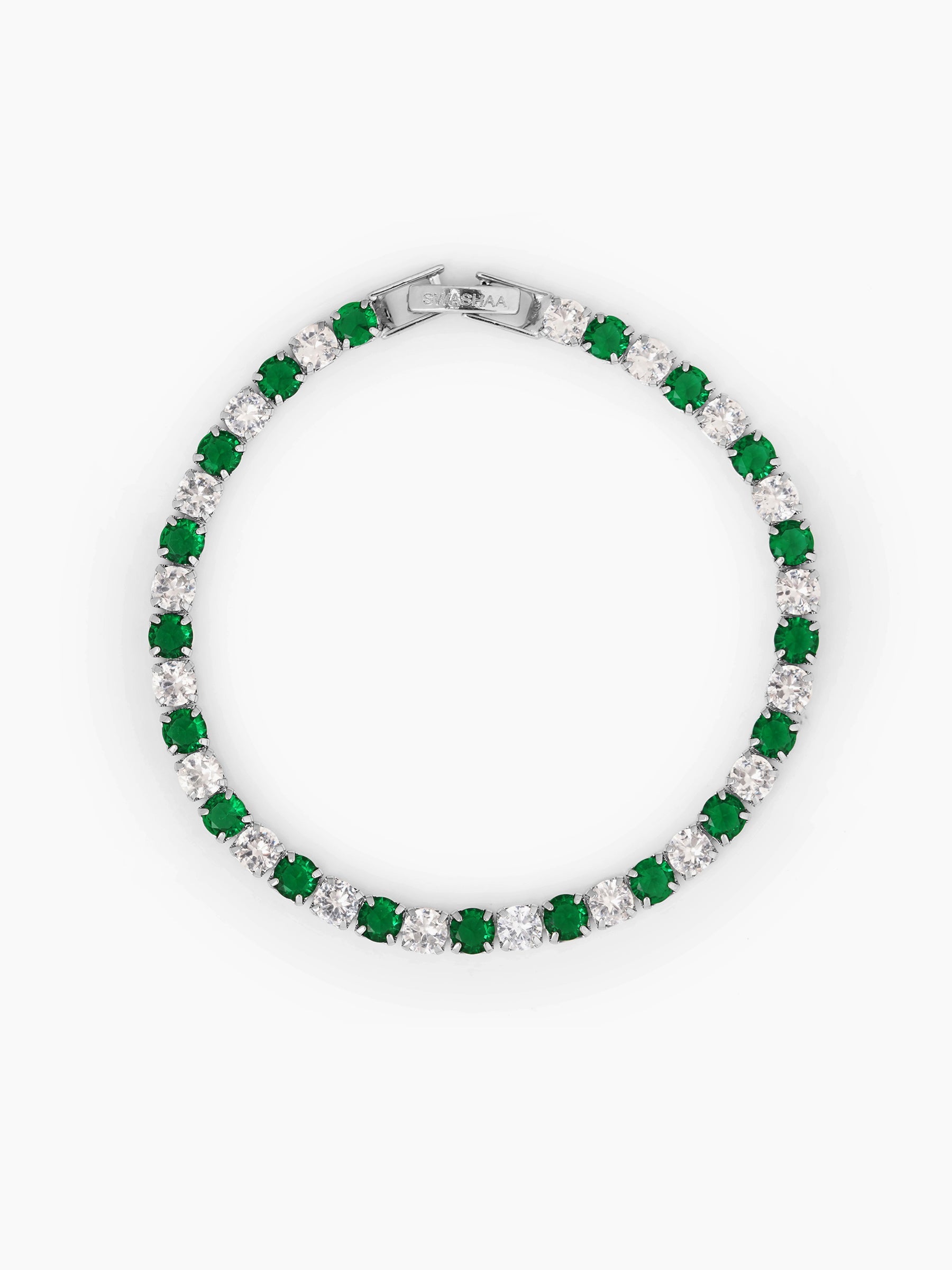 Nayelle Diamond Silver Tennis Rakhi Green - White - Silver
