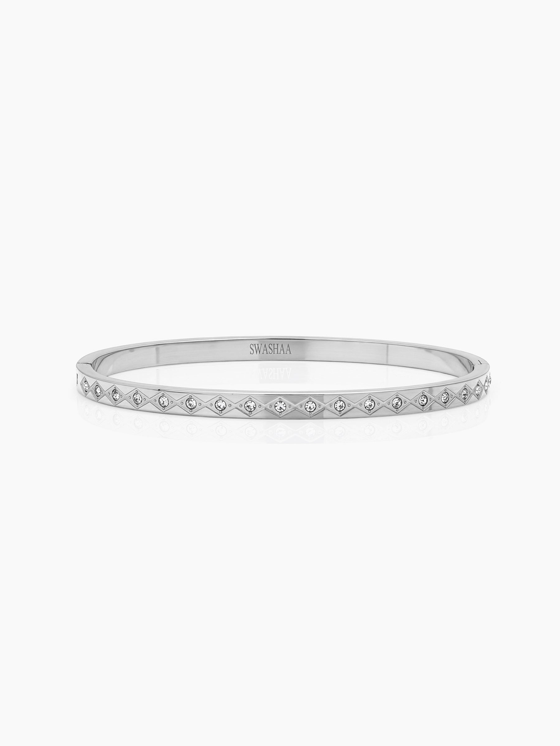 Loriva Geometric Diamond Silver Band Bracelet