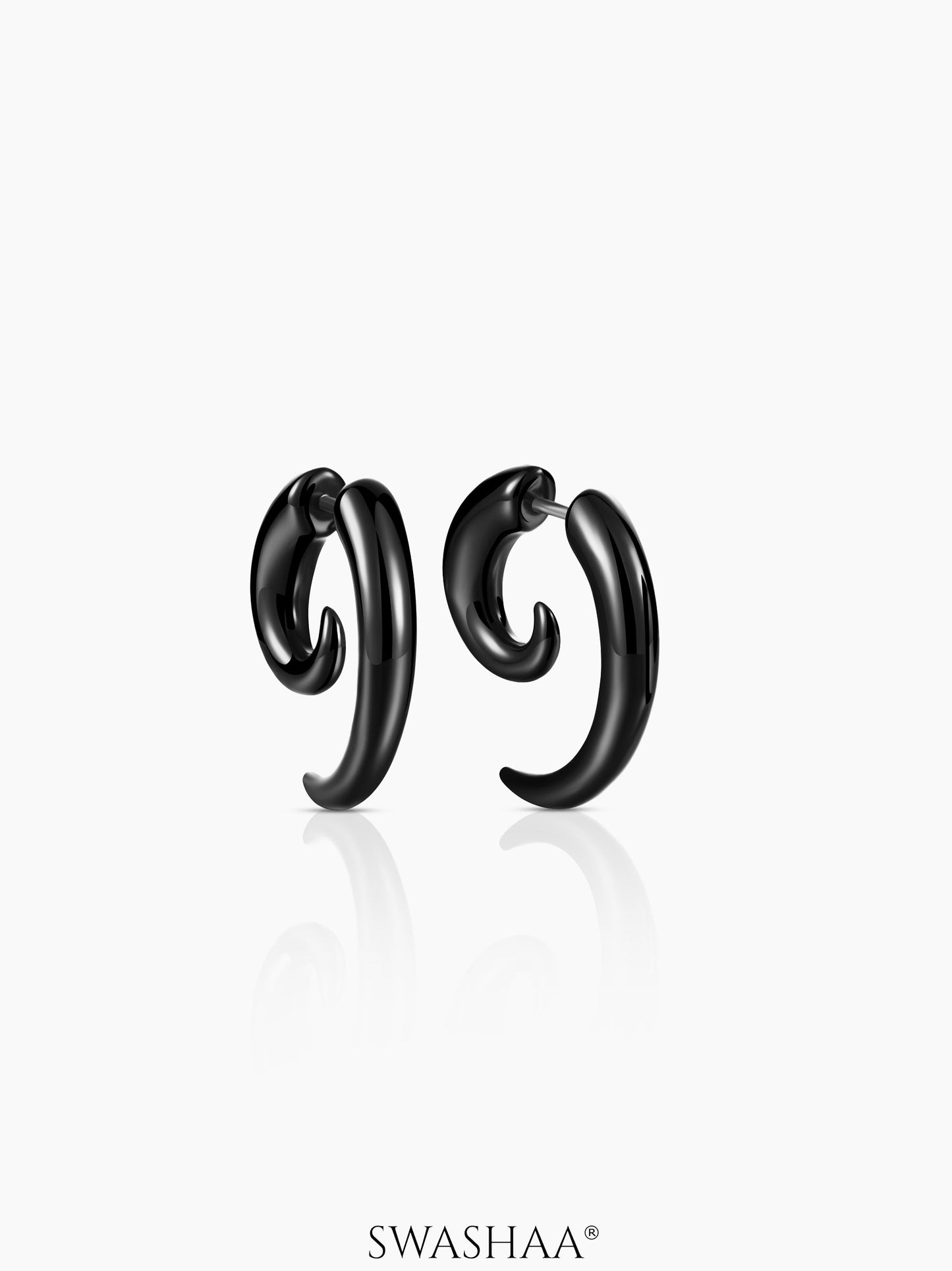 Nero Black Curved Men's Stud Earrings Black