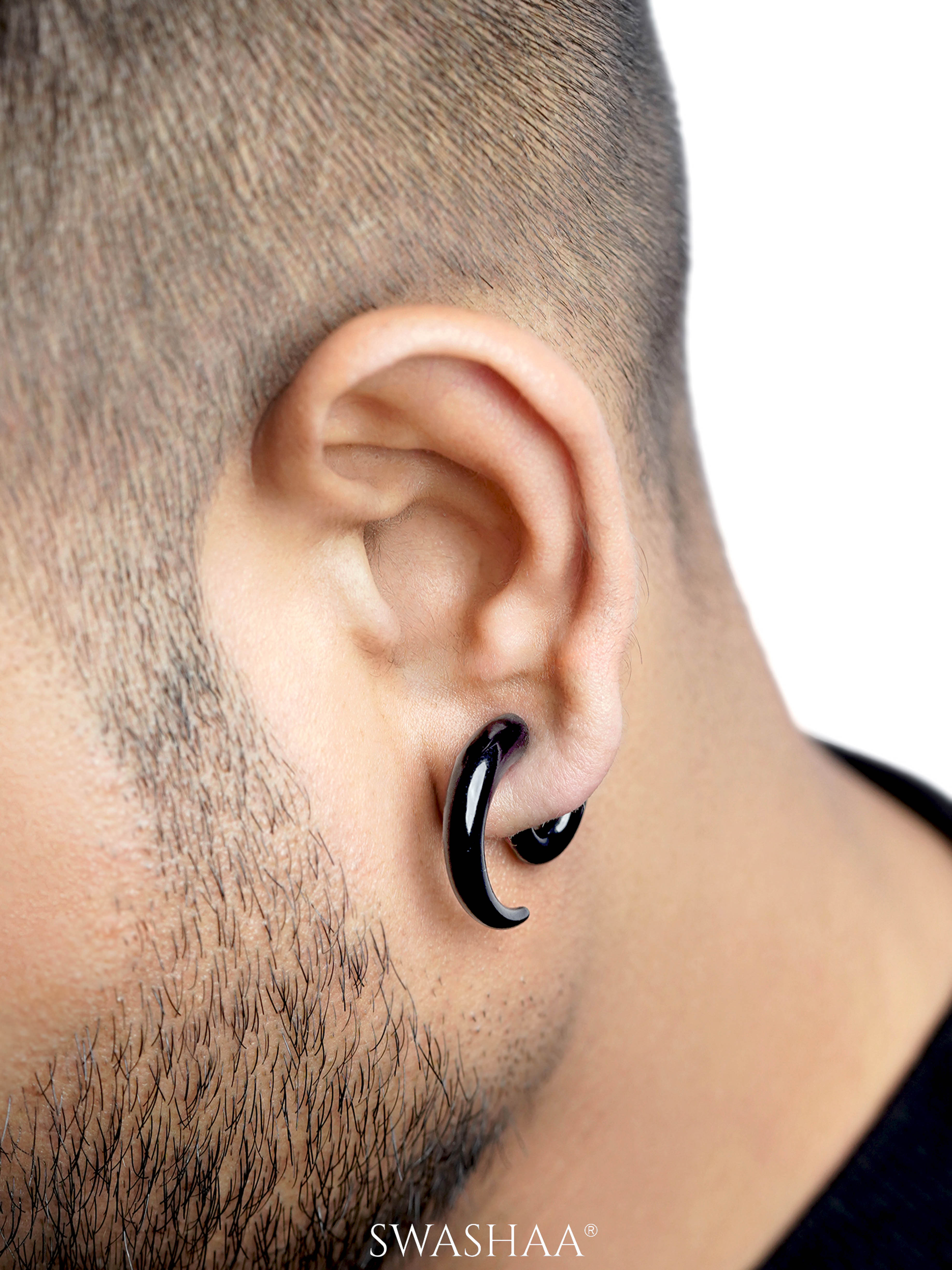 Nero Black Curved Men's Stud Earrings