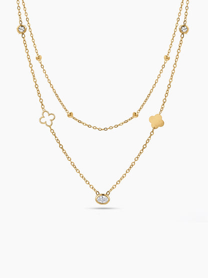 Noemi Clover Diamond 18K Gold Plated Layered Necklace Gold