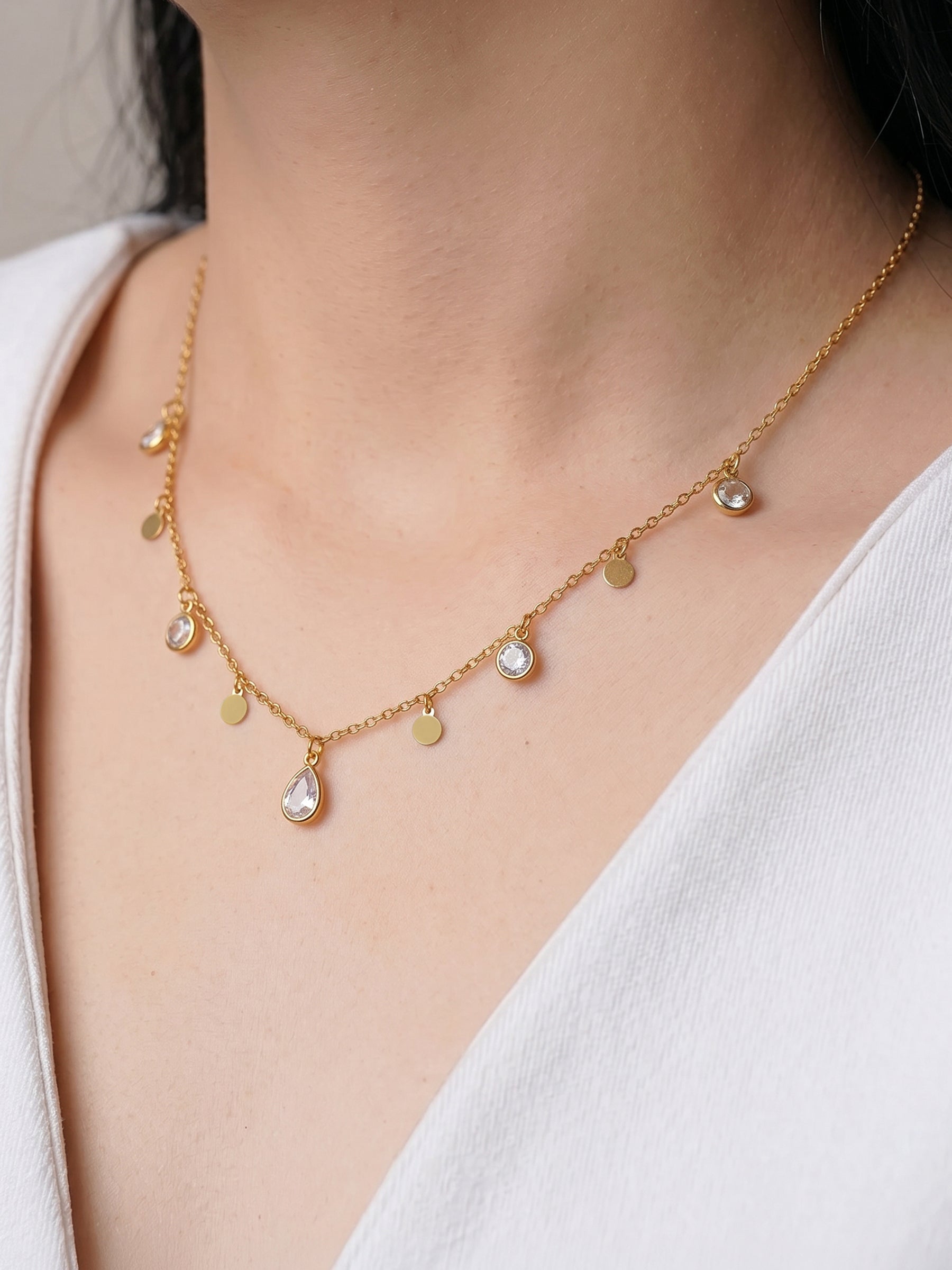Noraya Diamond Teardrop Charms Necklace