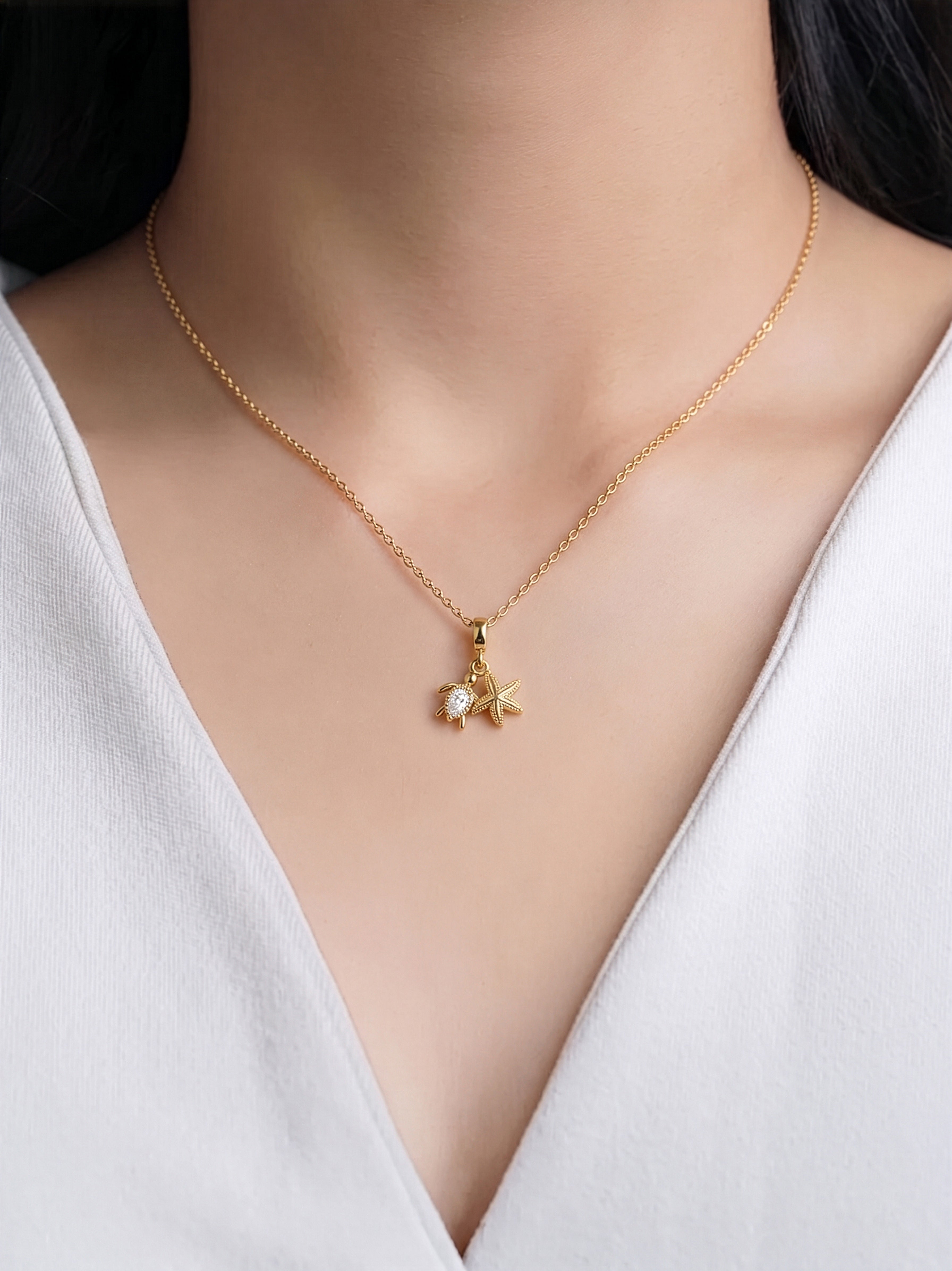 Norique Turtle Starfish 14K Gold Plated Necklace