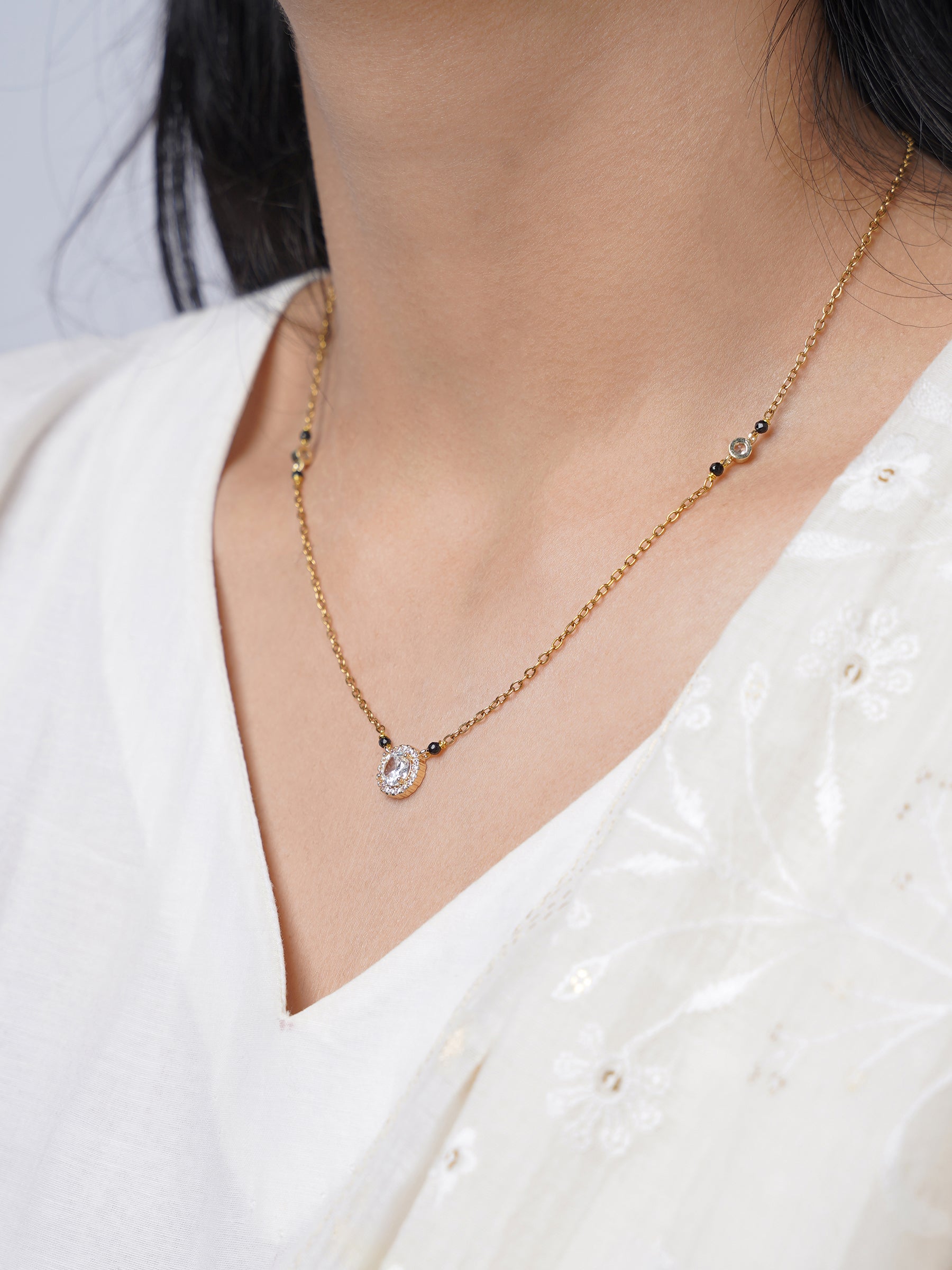 Nyra Solitaire Diamond 18K Gold Plated Mangalsutra