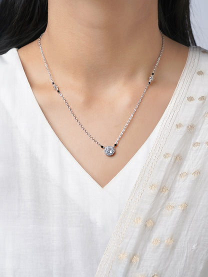Nyra Solitaire Diamond Silver Mangalsutra