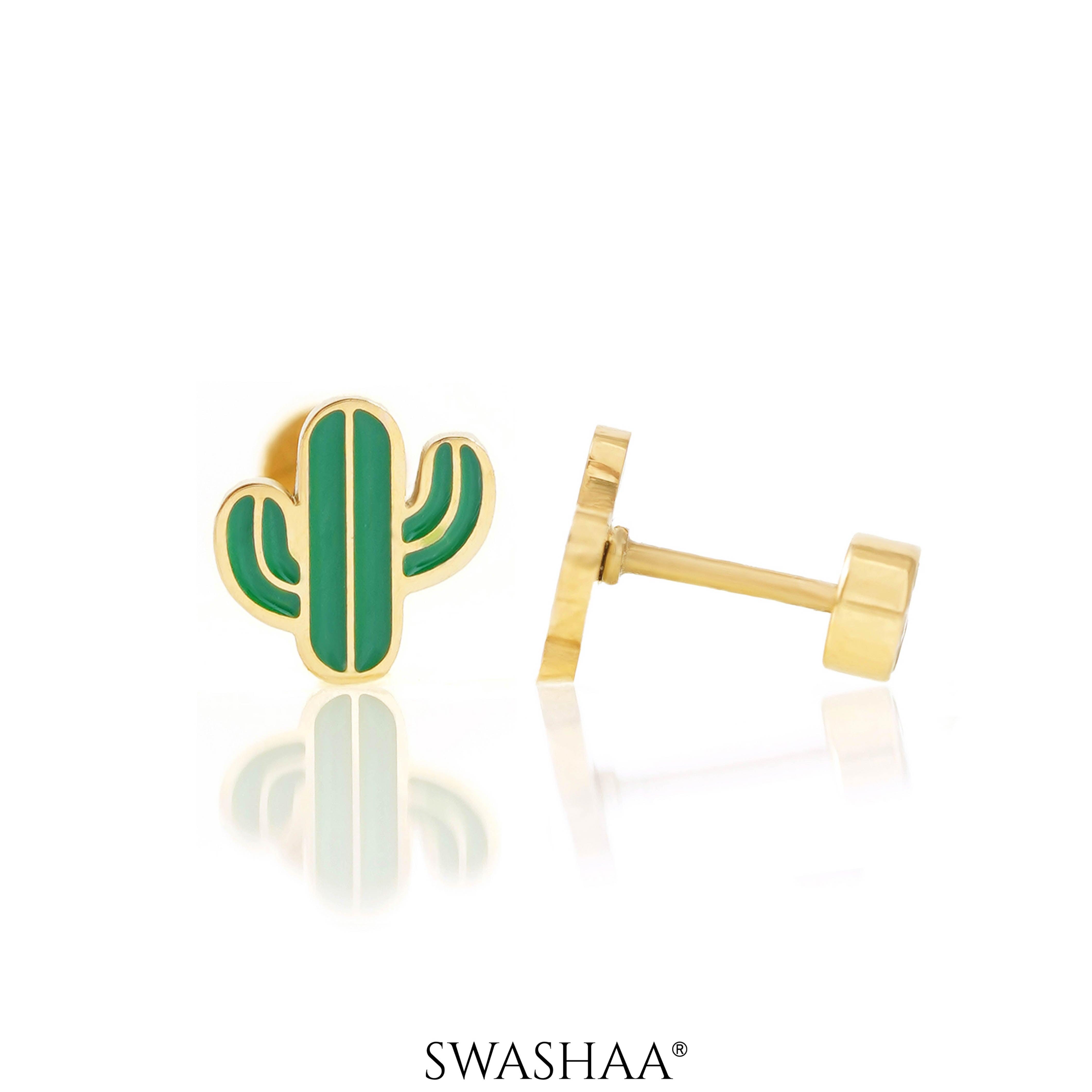 Oh Cactus 18K Gold Plated Kid's Earrings Gold