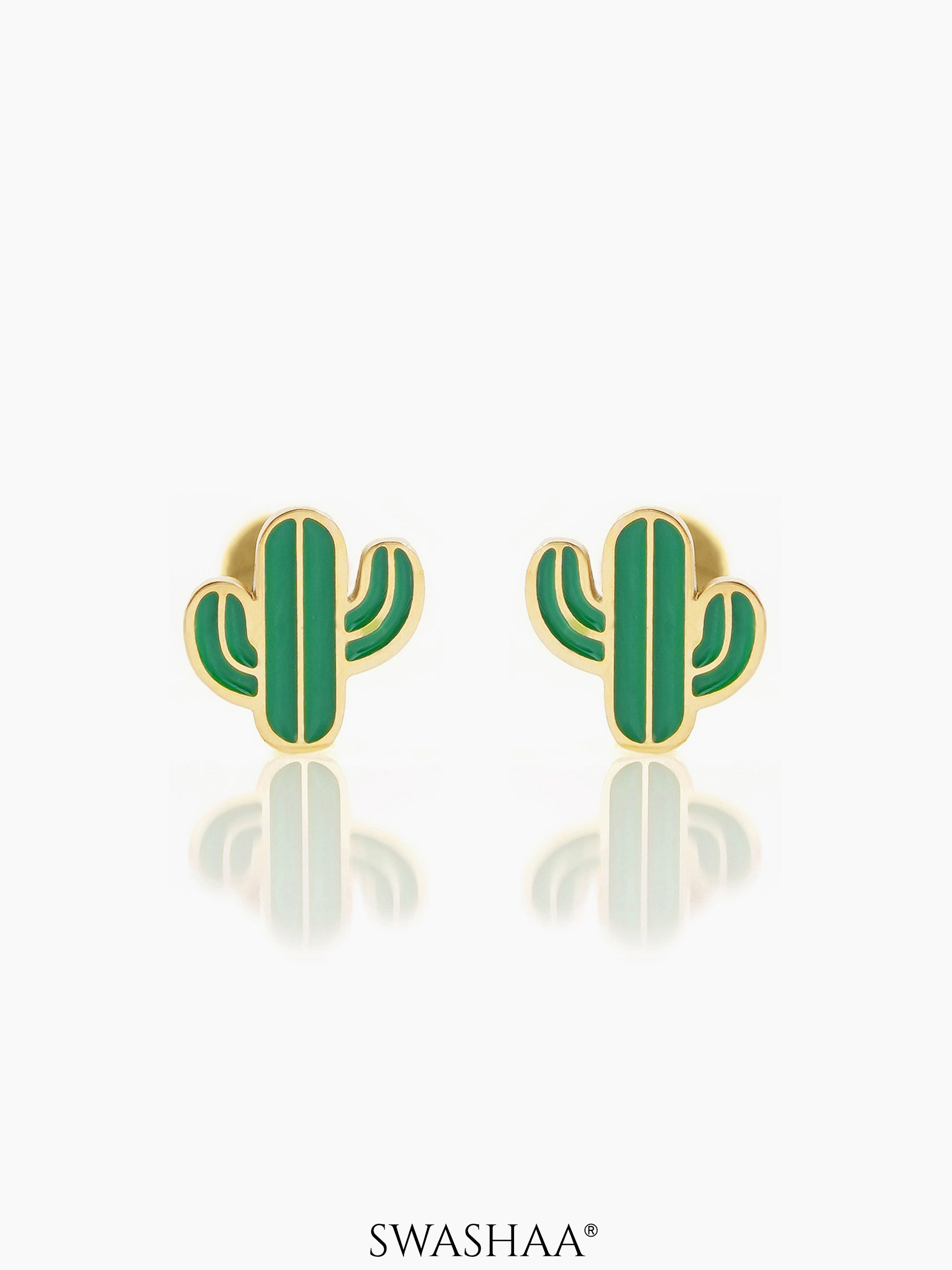 Oh Cactus 18K Gold Plated Kid's Earrings