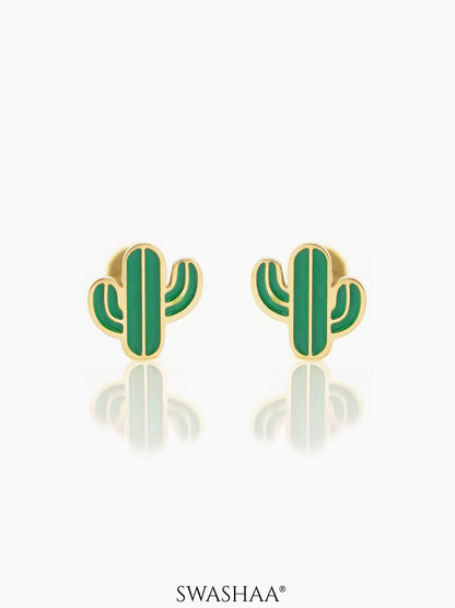 Oh Cactus 18K Gold Plated Kid's Earrings