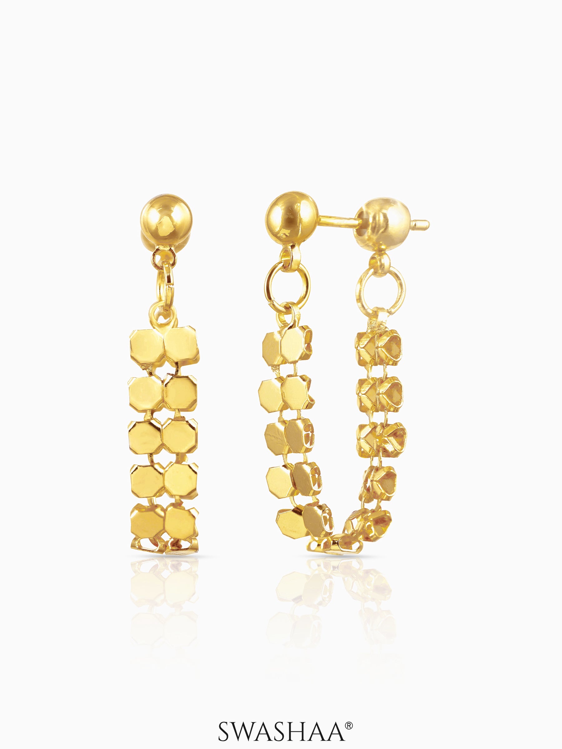 Olena Hexagonal Dangle Link 18K Gold Plated Hoop Earrings Gold