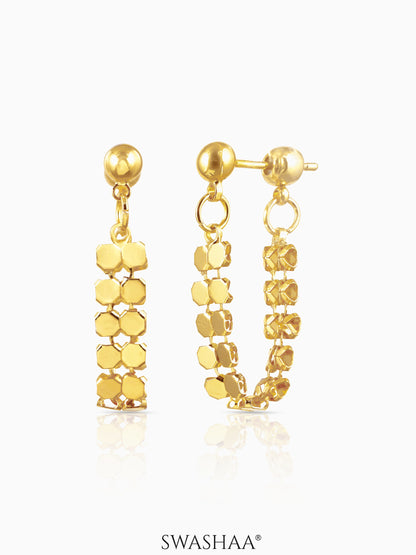 Olena Hexagonal Dangle Link 18K Gold Plated Hoop Earrings Gold