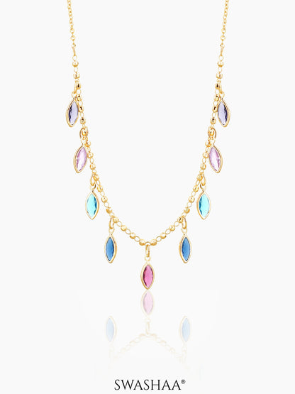 Olivia Crystal Leaf Charms 18K Gold Plated Choker Gold