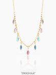 Olivia Crystal Leaf Charms 18K Gold Plated Choker Gold