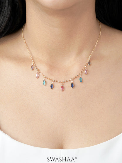 Olivia Crystal Leaf Charms 18K Gold Plated Choker