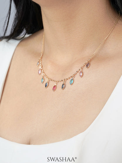 Olivia Crystal Leaf Charms 18K Gold Plated Choker