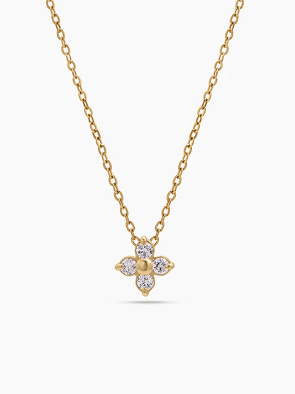 Olivra Floral Diamond 14K Gold Plated Necklace Gold