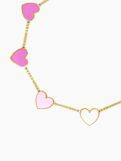 Ombre Pink Hearts Charms 18K Gold Plated Kid's Bracelet