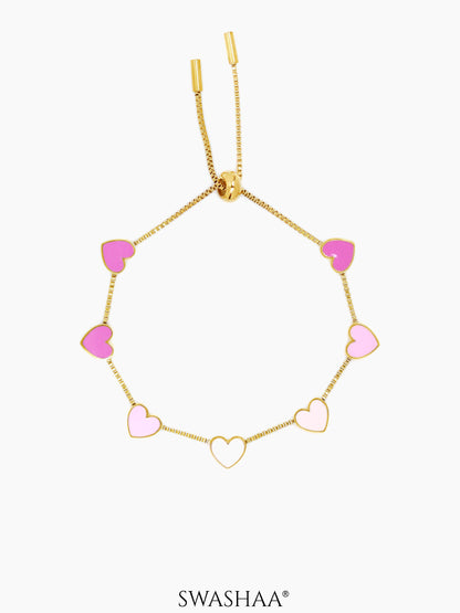 Ombre Pink Hearts Charms 18K Gold Plated Kid's Bracelet Gold