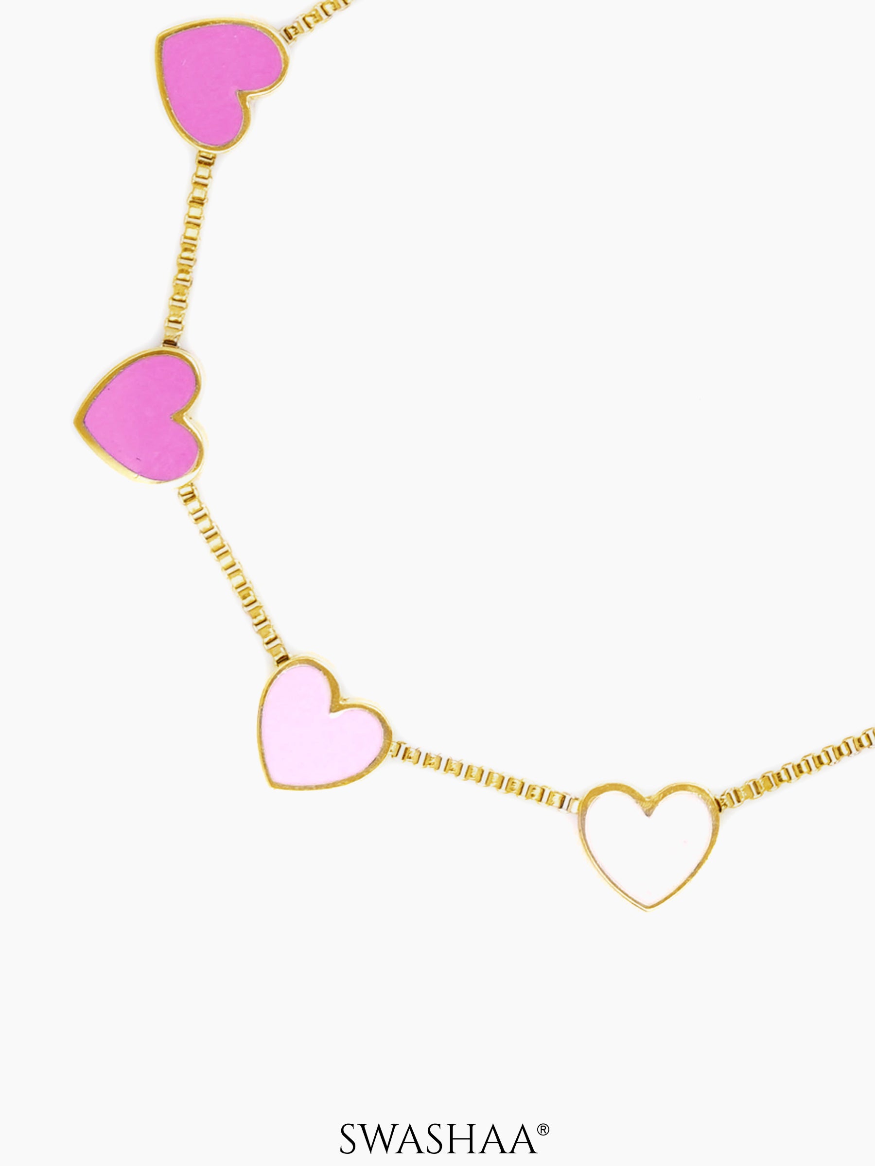 Ombre Pink Hearts Charms 18K Gold Plated Kid's Bracelet