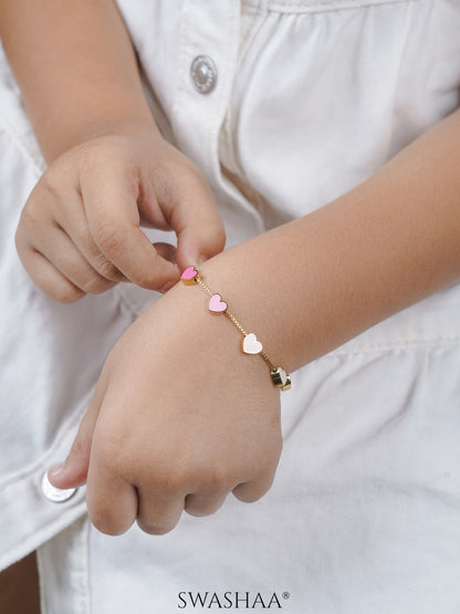 Ombre Pink Hearts Charms 18K Gold Plated Kid's Bracelet