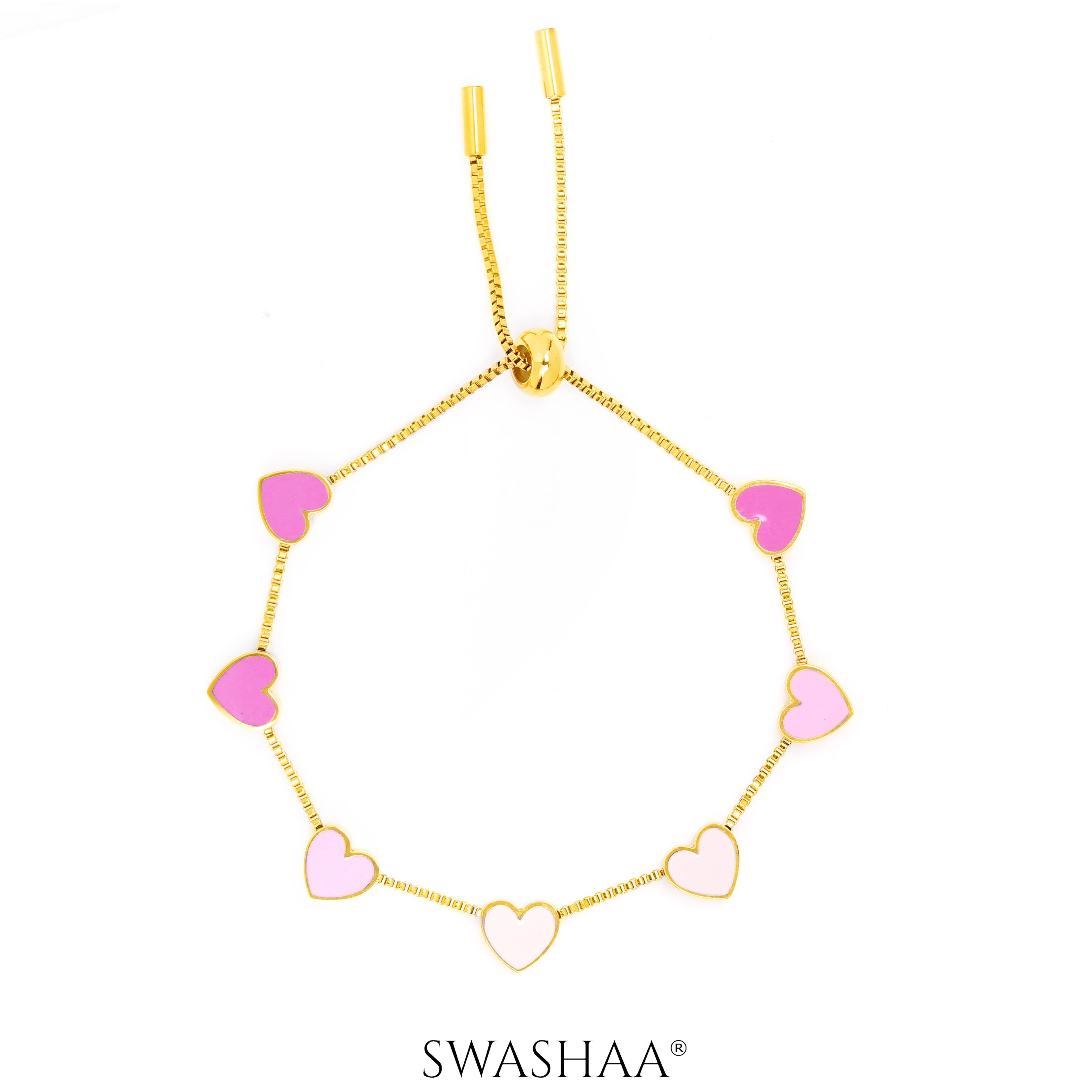 Ombre Pink Hearts Charms 18K Gold Plated Kid's Bracelet Gold