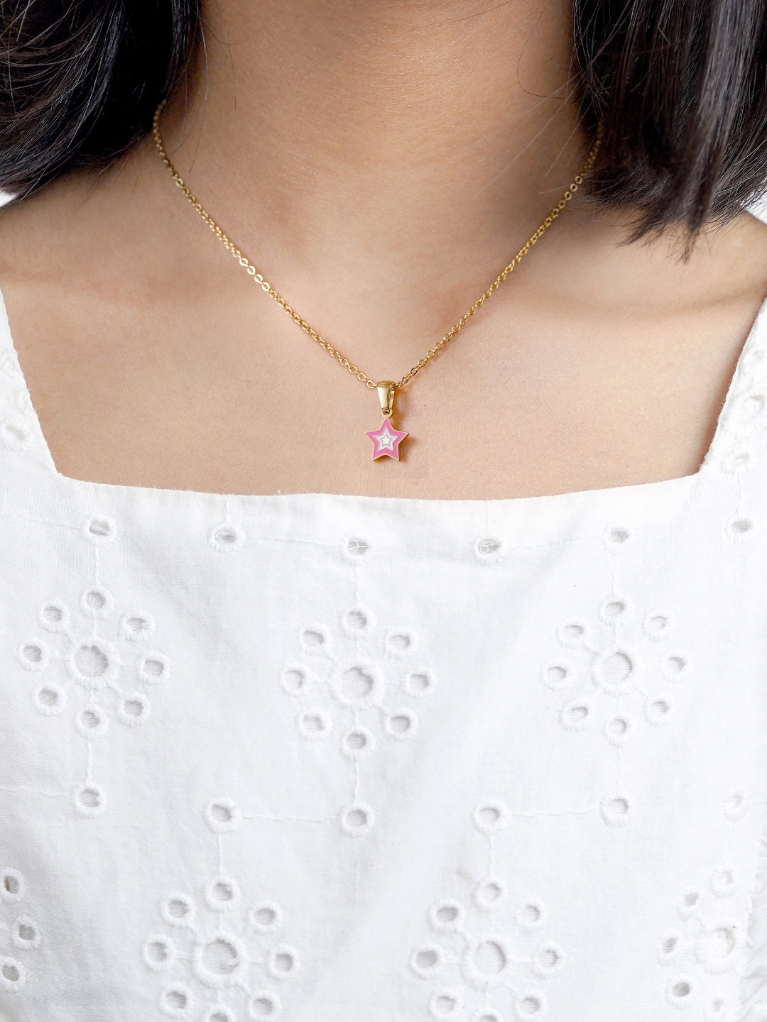 Ombre Pink Star 18K Gold Plated Kid's Pendant Necklace