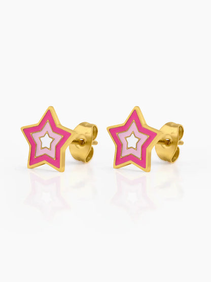 Ombre Pink Star 18K Gold Plated Kid's Stud Earrings