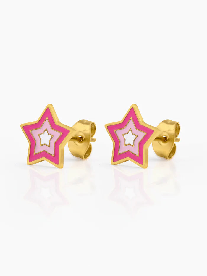 Ombre Pink Star 18K Gold Plated Kid's Stud Earrings