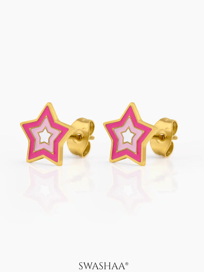 Ombre Pink Star 18K Gold Plated Kid's Stud Earrings