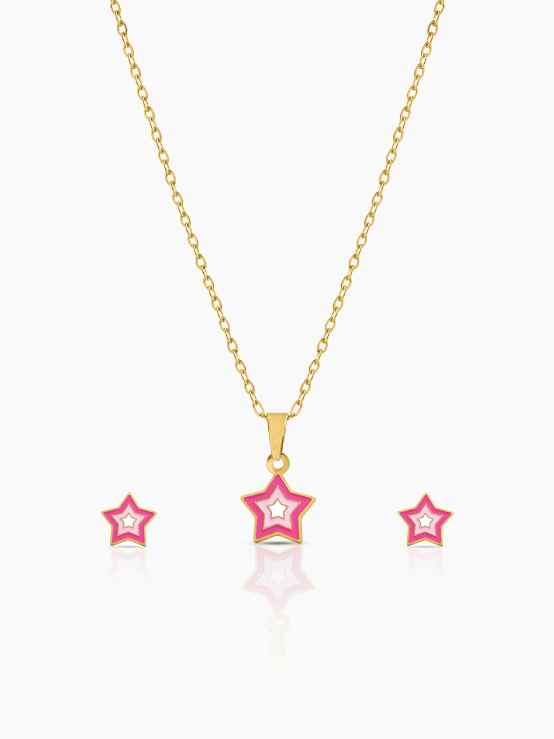 Ombre Pink Star 18K Gold Plated Kid's Jewelry Set Of 2 - Necklace & Earrings Gold