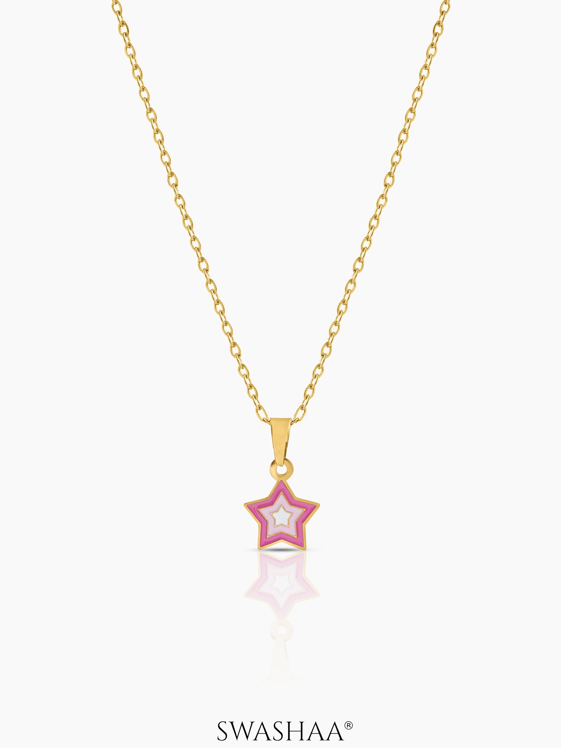 Ombre Pink Star 18K Gold Plated Kid's Pendant Necklace Gold