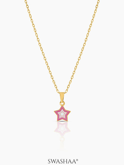Ombre Pink Star 18K Gold Plated Kid's Pendant Necklace Gold