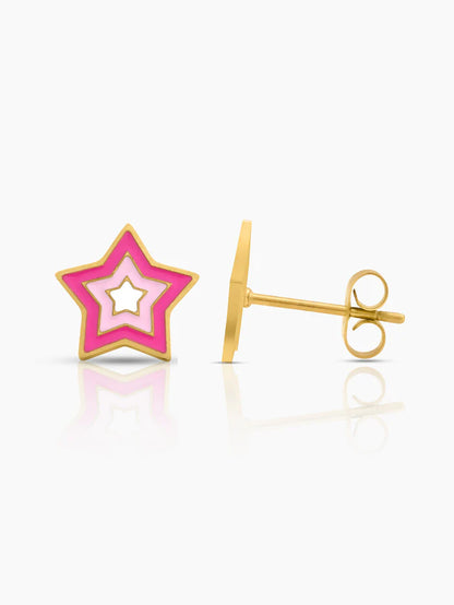 Ombre Pink Star 18K Gold Plated Kid's Stud Earrings Gold