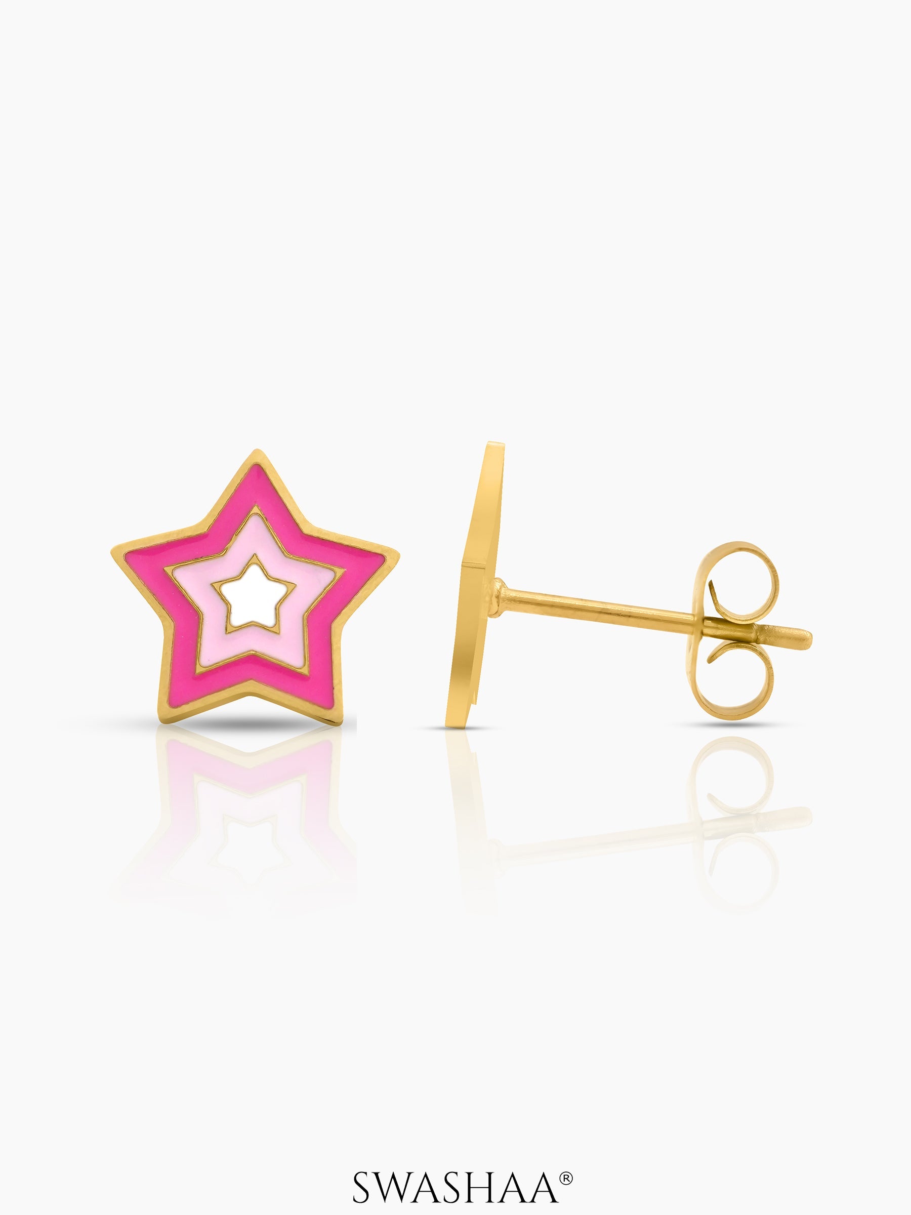 Ombre Pink Star 18K Gold Plated Kid's Stud Earrings Gold