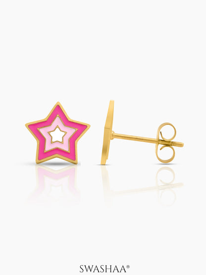 Ombre Pink Star 18K Gold Plated Kid's Stud Earrings Gold