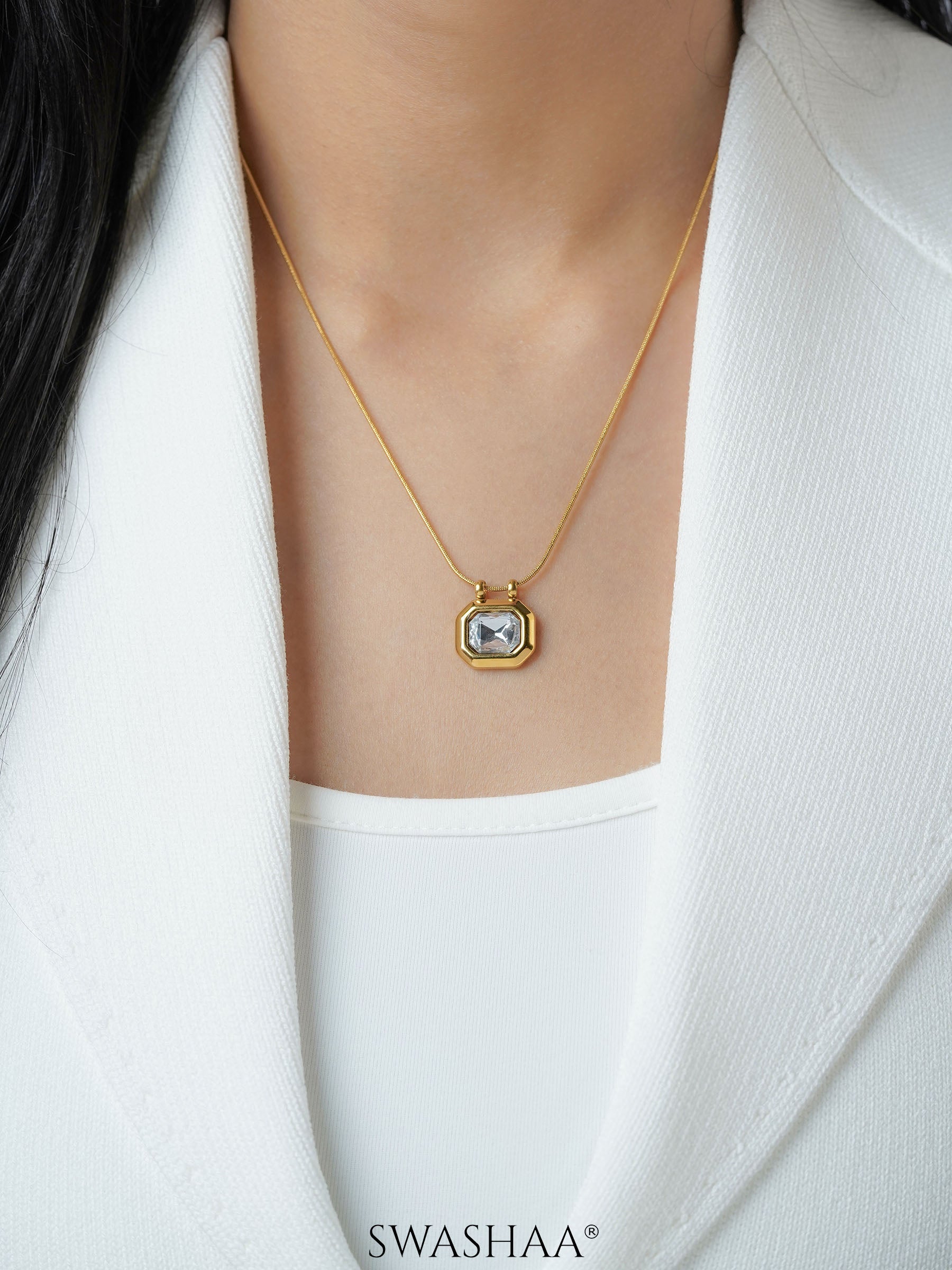 Opulent Solitaire 18K Gold Plated Necklace